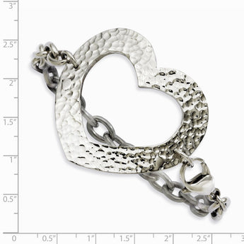 Stainless Steel Textured Heart 8in Bracelet