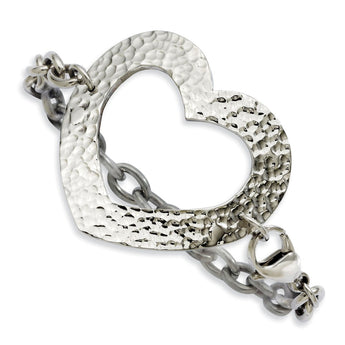 Stainless Steel Textured Heart 8in Bracelet