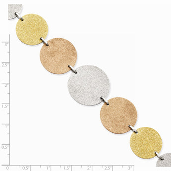 Stainless Steel Tri-Color IP-plated Discs 8in w/ext Bracelet