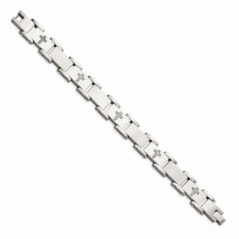 Stainless Steel Laser Cut Crosses 8.75in Bracelet