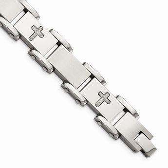 Stainless Steel Laser Cut Crosses 8.75in Bracelet