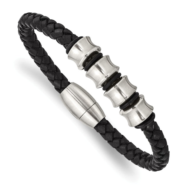 Stainless Steel Leather 8.5in Bracelet