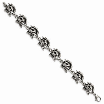 Stainless Steel Antiqued Pirates w/Hat 8.5in Bracelet