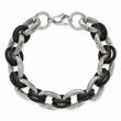 Stainless Steel Textured & Black Rubber 9in Bracelet