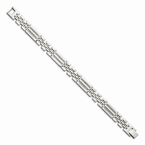 Stainless Steel Polished w/Diamonds Fancy 8.75in Bracelet