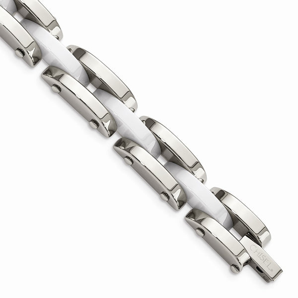 Stainless Steel & White Ceramic 7.5in Bracelet