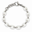 Stainless Steel & White Ceramic 7in w/1in ext Bracelet