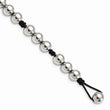 Stainless Steel Polished Beads & Black Fabric 7.5in Bracelet