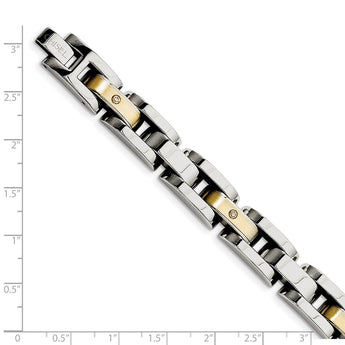Stainless Steel Brushed & Polished w/14k Accent w/Diamonds 8.25in Bracelet