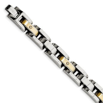 Stainless Steel Brushed & Polished w/14k Accent w/Diamonds 8.25in Bracelet
