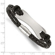 Stainless Steel Black Leather 8in Bracelet
