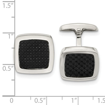 Stainless Steel Polished Black Carbon Fiber Inlay Cufflinks