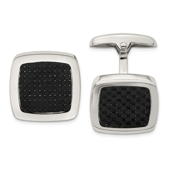 Stainless Steel Polished Black Carbon Fiber Inlay Cufflinks