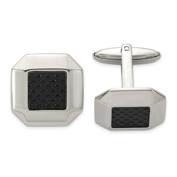 Stainless Steel Polished Black Carbon Fiber Inlay Cufflinks