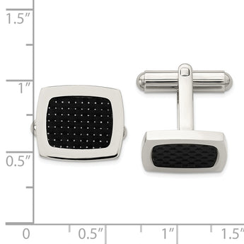 Stainless Steel Polished Black Carbon Fiber Inlay Cufflinks