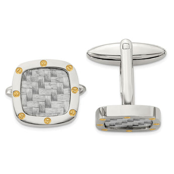 Stainless Steel Polished Yellow IP w/Grey Carbon Fiber Inlay Cufflinks