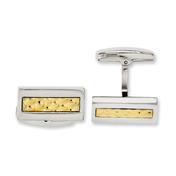 Stainless Steel Yellow IP-plated Textured & Polished Cufflinks