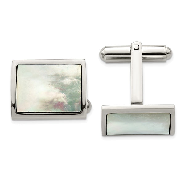 Stainless Steel Polished Mother Of Pearl Cufflinks
