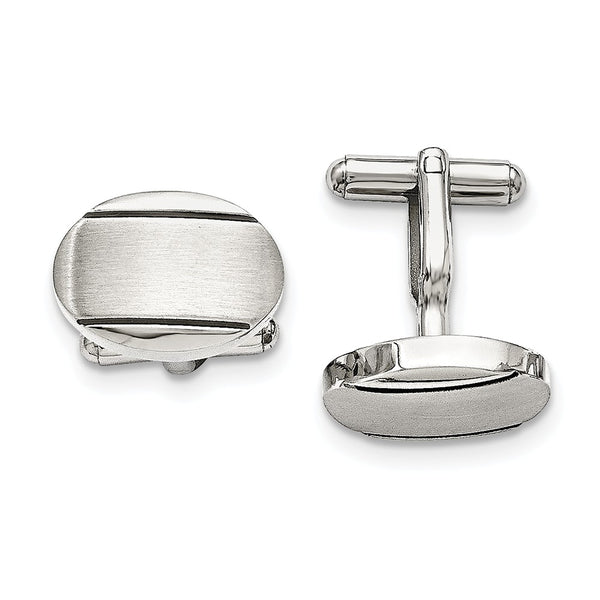 Stainless Steel Polished/Brushed and Enameled Oval Cufflinks