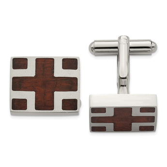 Stainless Steel Polished Wood Inlay Cufflinks
