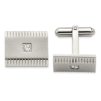 Stainless Steel Polished and Brushed CZ Cufflinks