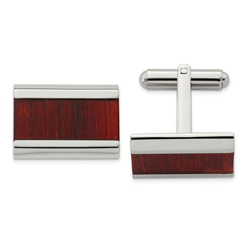 Stainless Steel Polished Red Wood Inlay Cufflinks