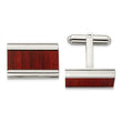 Stainless Steel Polished Red/Orange Wood Inlay Cufflinks