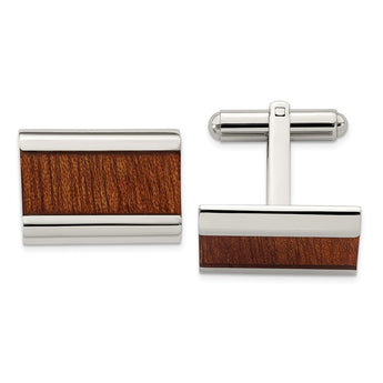 Stainless Steel Polished Light Brown Wood Inlay Enameled Cufflinks