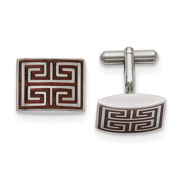 Stainless Steel Polished Wood Inlay Cufflinks