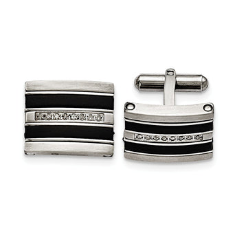Stainless Steel Polished/Brushed Black Rubber 0.15ct.tw. Diamond Cuff Link