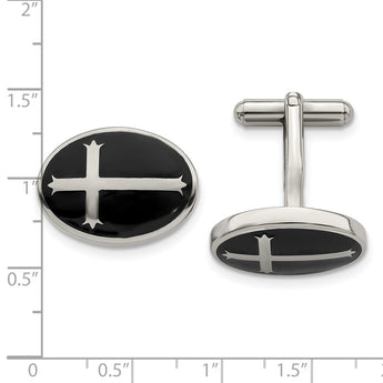 Stainless Steel Polished Black Enamel Cufflinks