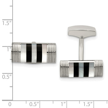 Stainless Steel Polished Mother of Pearl And Onyx Cufflinks