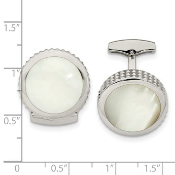 Stainless Steel Polished Studded Round Mother of Pearl Cufflinks