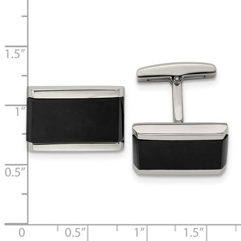 Stainless Steel Polished Black Onyx Rectangle Cufflinks