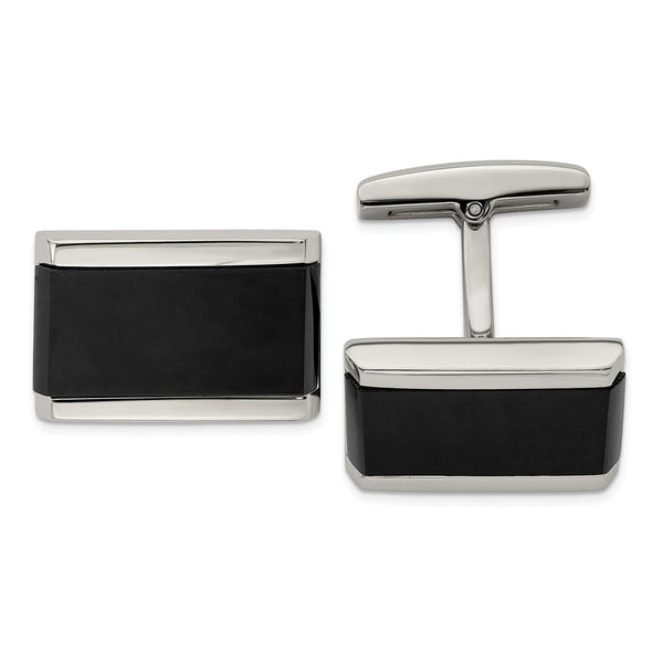 Stainless Steel Polished Black Onyx Rectangle Cufflinks
