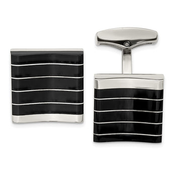 Stainless Steel Polished Black Cat's Eye Square Cufflinks