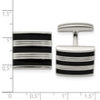 Stainless Steel Polished Grooved Black Rubber Stripes Cufflinks