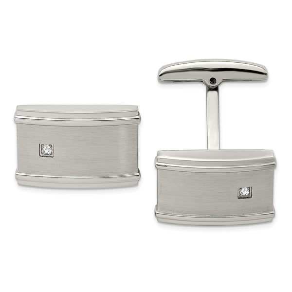 Stainless Steel Brushed/Polished CZ Cufflinks