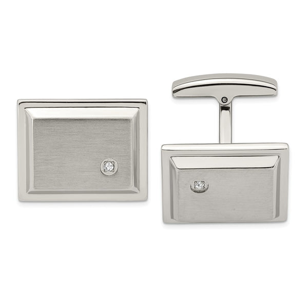 Stainless Steel Brushed and Polished CZ Rectangle Cufflinks