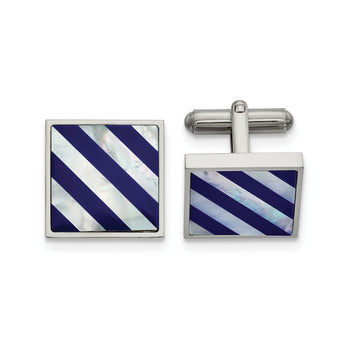 Stainless Steel Polished with Mother of Pearl & Blue Shell Inlay Cufflinks