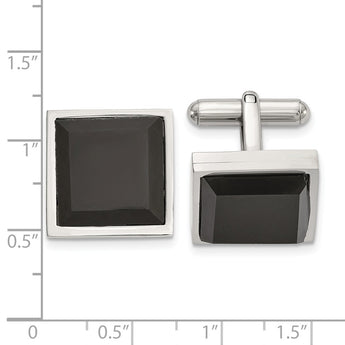 Stainless Steel Polished with Black Onyx Square Cuff Links