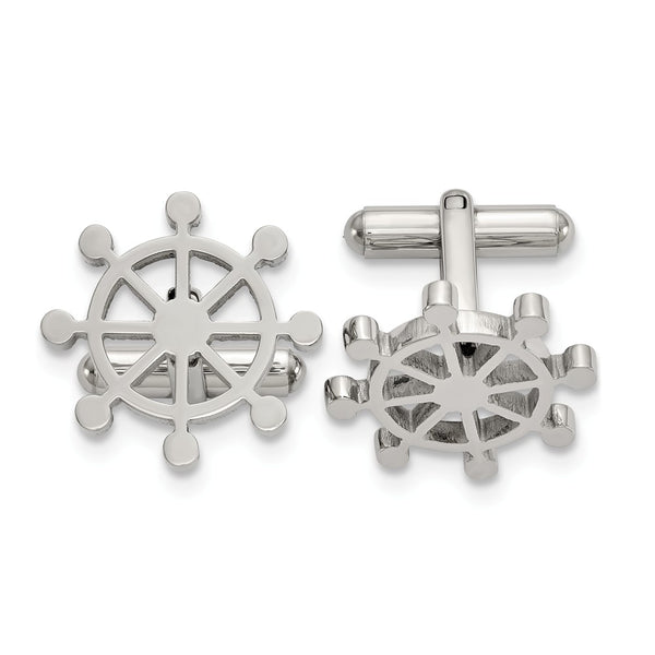 Stainless Steel Polished Ship's Wheel Cuff Links