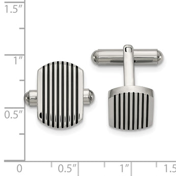 Stainless Steel Polished Black IP-plated Striped Cuff Links