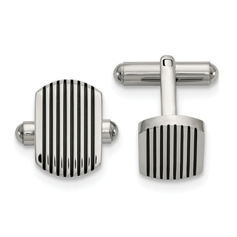 Stainless Steel Polished Black IP-plated Striped Cuff Links