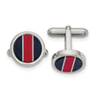 Stainless Steel Polished BlkCarbon & Red/White FiberGlass Inlay Cuff Links