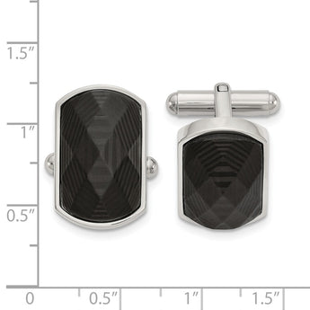 Stainless Steel Polished Solid Black Carbon Fiber Inlay Cuff Links