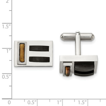 Stainless Steel Brushed and Polished Black IP w/Tiger's Eye Cufflinks