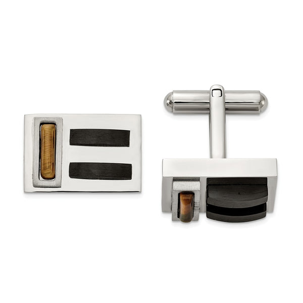 Stainless Steel Brushed and Polished Black IP w/Tiger's Eye Cufflinks