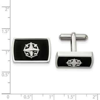 Stainless Steel Brushed and Polished Black IP-plated Compass Cufflinks
