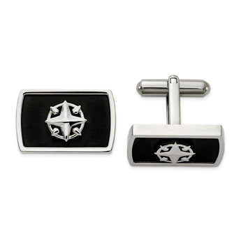 Stainless Steel Brushed and Polished Black IP-plated Compass Cufflinks